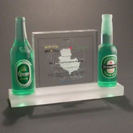 POP point of purchase pair of 2 Heineken replica bottles on base 