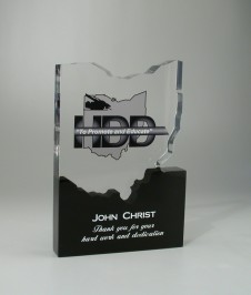 Lucite recognition award in shape of Ohio 