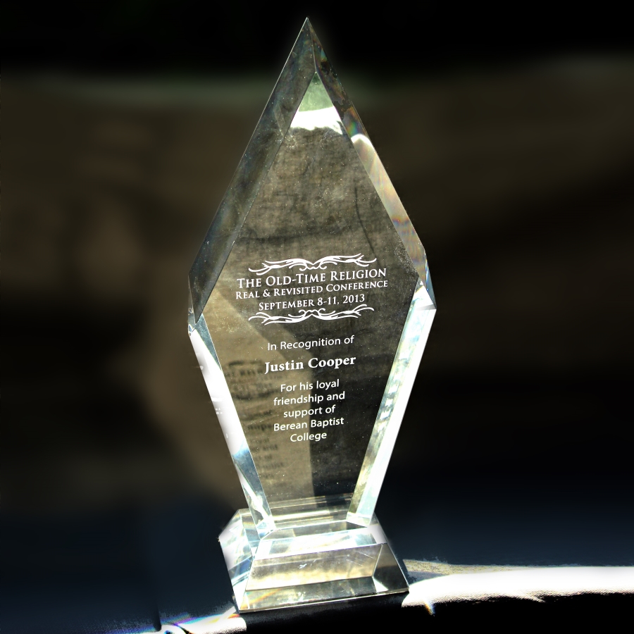 Custom crystal diamond shape with base award or gift