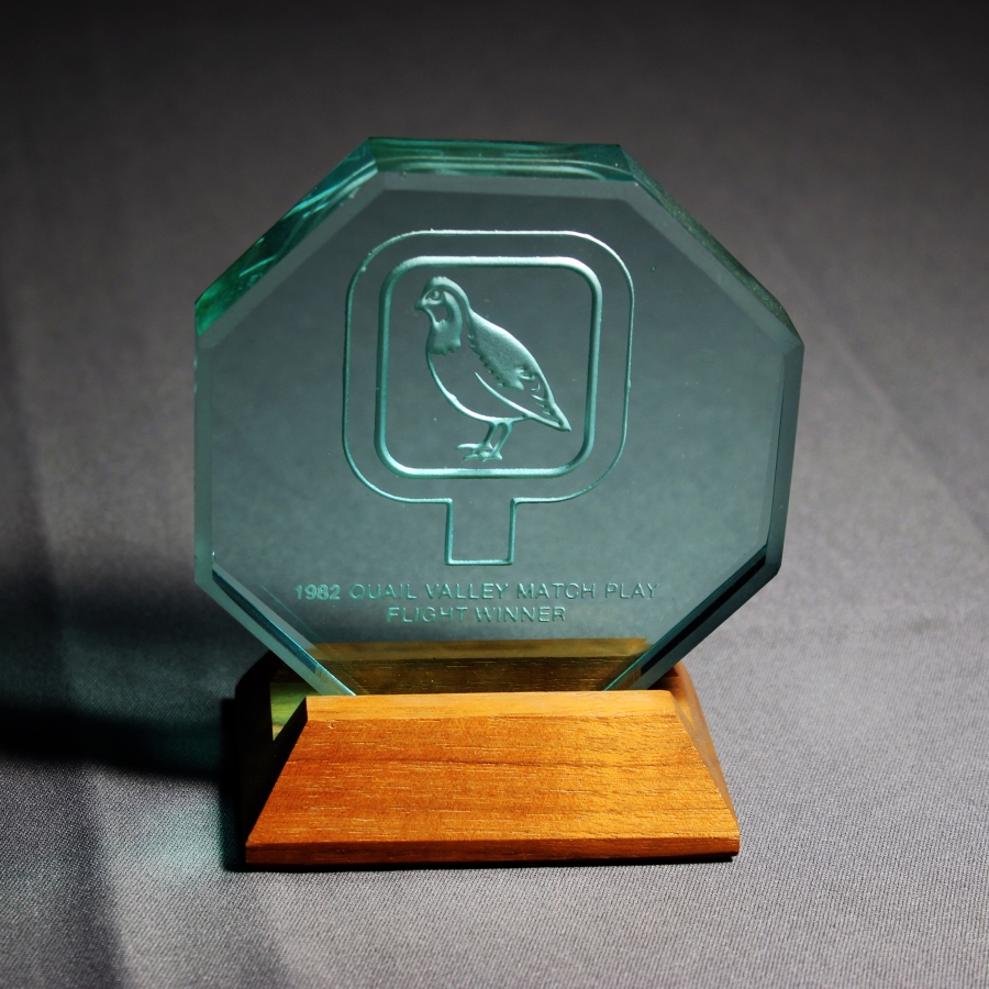Etched  engraved  embedment or printed Crystal plaque with wood base award or gift