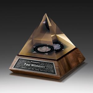 CMPS-W, CMPS-W5, CMPS-W6, Fruition, Clear Acrylic Pyramid, Walnut Base Antiqued Etched Plate, Acrylic
