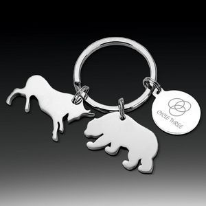 TS-604, TS-604, Bull, Bear, Keytag, Pouch, Polished Silver-Plated, Zinc Alloy Keychain, Business Gifts