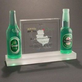 POP point of purchase pair of 2 Heineken replica bottles on base 