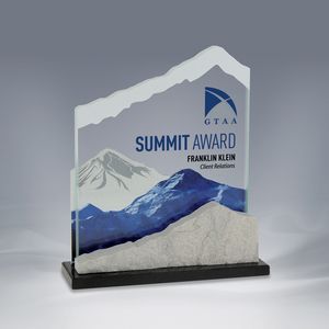 Alpine, Award, Recognition, Awknowledement, Accomplishment, trophies, Appreciation, Glass, Stone, Granite Base, Outdoor, Mountain, Full Colour Imprint, Made in Canada