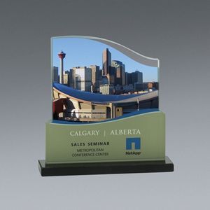 Award, Recognition, trophies, Glass, granite, skyline, city, cityscape, color printing, full color, Canada