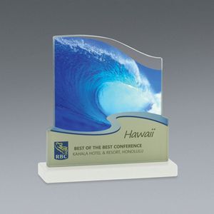 Award, Recognition, trophies, Glass, granite, skyline, tropics, destination, conference, excursion, color printing, full color, tropical, wave, ocean