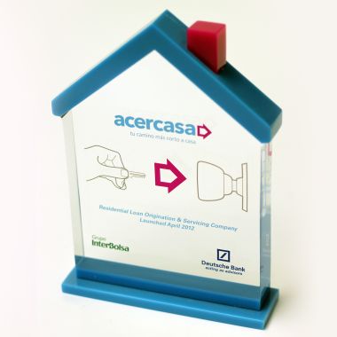 House shaped Lucite embedment award trophy