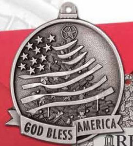 Stock, Pewter, God Bless America, Christmas Tree, American Flag, Star, Stripe, Tinsel Cord, Christmas Tree Decoration, Hanging Decoration, Tree Hanger