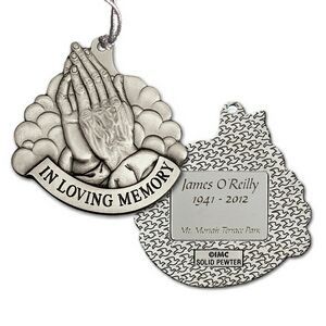 Pewter, Memorial, In Loving Memory, Praying Hands, Tinsel Cord, Christmas Tree Decoration, Hanging Decoration, Tree Hanger