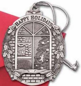 Stock, Pewter, Happy Holidays Window, Christmas Tree, Fireplace, Hearth, Tinsel Cord, Christmas Tree Decoration, Hanging Decoration, Tree Hanger