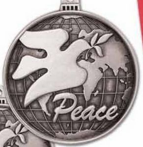 Round, Stock, Pewter, Peace, World Peace, Dove, Tinsel Cord, Globe, Christmas Tree Decoration, Hanging Decoration, Tree Hanger