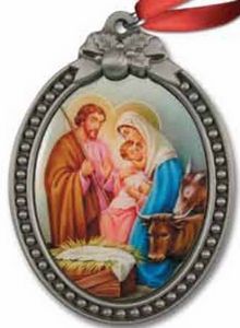 Domed Stock, Painted Nativity, Tinsel Cord, Oval, Classic Housing, Christmas Tree Decoration, Hanging Decoration, Tree Hanger