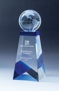 Heavy, Optic Crystal, Designer, Achievement, Recognition, World, Tower, Transparent, Sphere, Prism Stand, Glass, Self Standing, Trophy