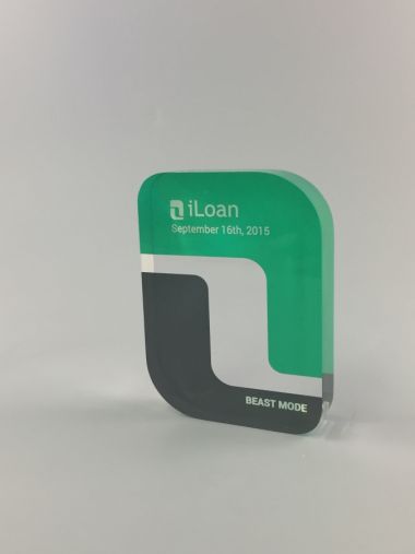 Lucite 2 color embedment logo shaped award