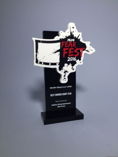 exciting custom shaped festival award with filmstrip effect..