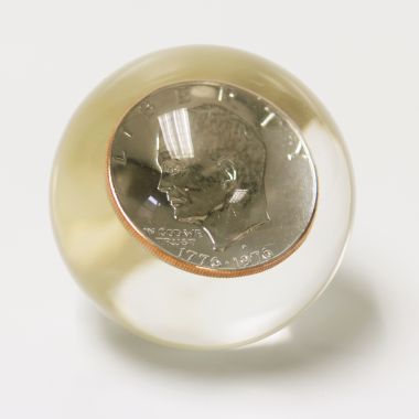 Embedded coin in sphere of Lucite award