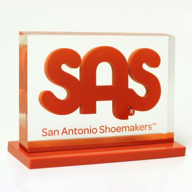 Lucite embedment display with individual letters on a base