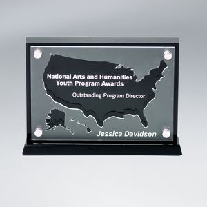 CD900USA, State, USA, America, Award, Alaska, Lucite, Desk, Awards, 7", X7", Square, Clear, Black, cutout
