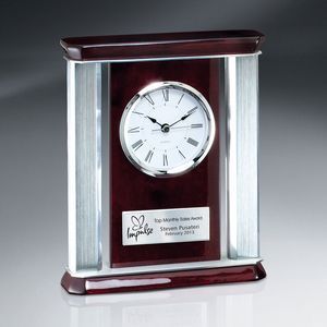 Birmingham Series, Rosewood Piano Wood, Rectangle, Rounded Corner, Aluminum Accent, Desktop, Timepiece, Round Face, Round Bezel, Roman Numeral, Hour Hand, Minute Hand, Second Hand, Recognition