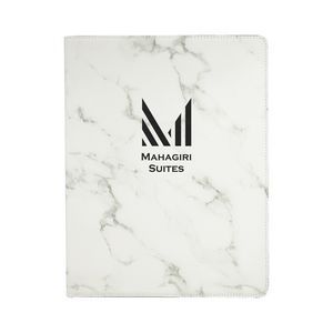 White marble, leatherette, portfolio, notepad, pocket, pen holder