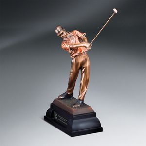 bronze, Rectangle Base, Achievement Recognition, Antique, Male Golfer