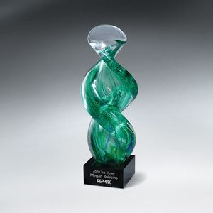 Artisan Glass, Spiral Style, Art Glass, Translucent Glass, Square Glass Base, Handcrafted Original, Twist, Recognition, Achievement