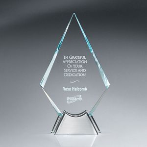 Starphire Glass, Solid Aluminum Base, Large, Diamond, Pointed Top, Transparent, Recognition, Achievement