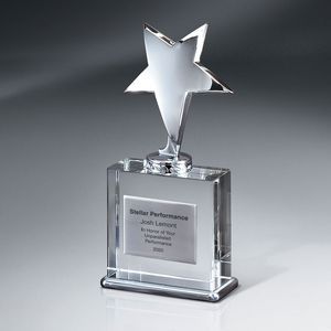 Polished Silver, Star, Rectangle, Crystal, Crystal Award