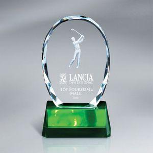 Crystal Tower, Oval, Etched, Glass, Faceted, Crystal, 3d, Golfer, Golf, Award, Recognition