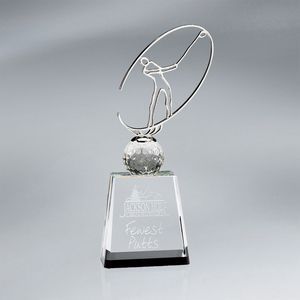 Crystal, Golf, Golfer Award, Golf Award, Crescent Top, Black Base, Sophisticated, Crystal Trophy, Award Trophy, Crystal Award