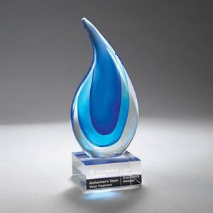 GM742a, GM742, art glass, blue, white banner, blown glass, clear base, Pacesetter awards, gift, handcrafted, handmade, one of a kind
