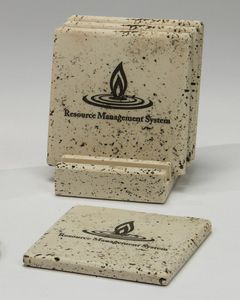 4_S, Coaster, Stone, Quad, Set, Texture, Travertine, Square, Tabletop, Protect, Moisture, Beverage, Drink, Tile, donor, executive gift, boardroom, energy, Square, 4-PC Set