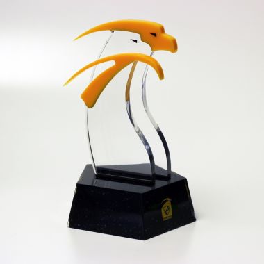 Custom shaped bird trophy on a base