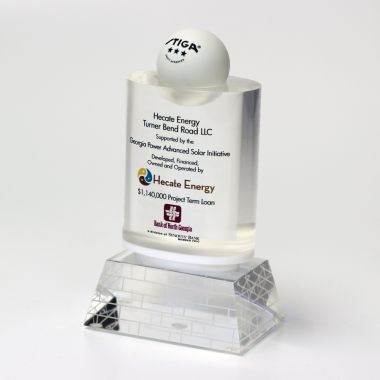 Custom shaped tower award with bricks etched in base