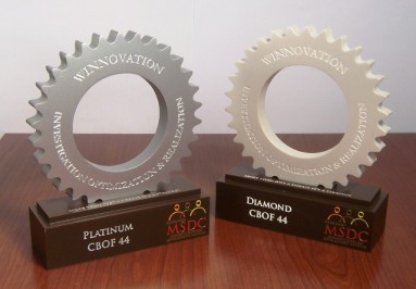 Custom gear shaped Stone trophy bespoke award 