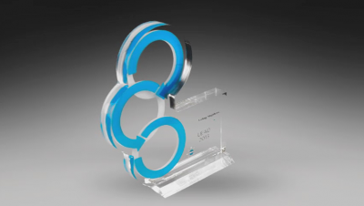 3 circles make up this custom Lucite awards or trophy