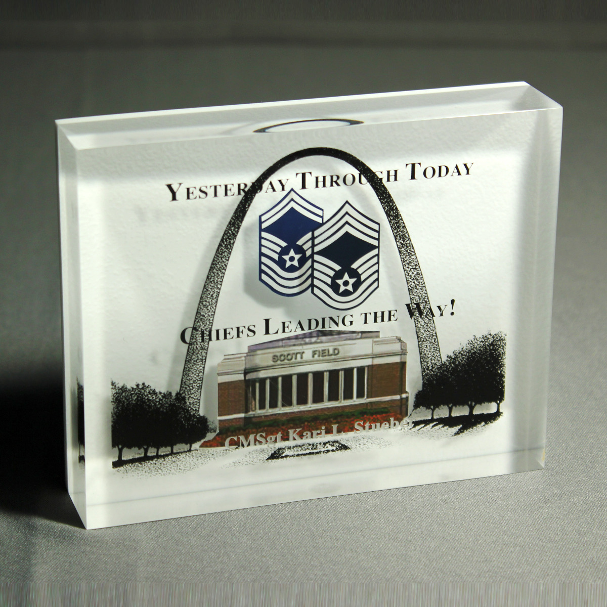 Custom Lucite award for military gift  a heraldic bespoke device