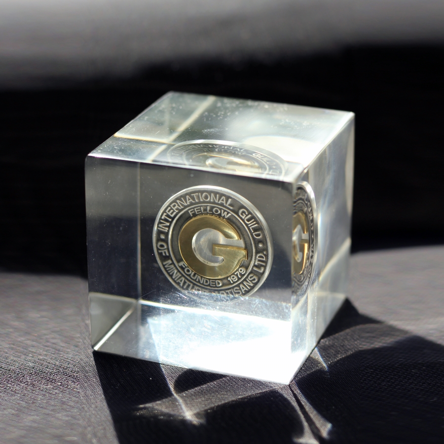 Custom Lucite award with embedded coin