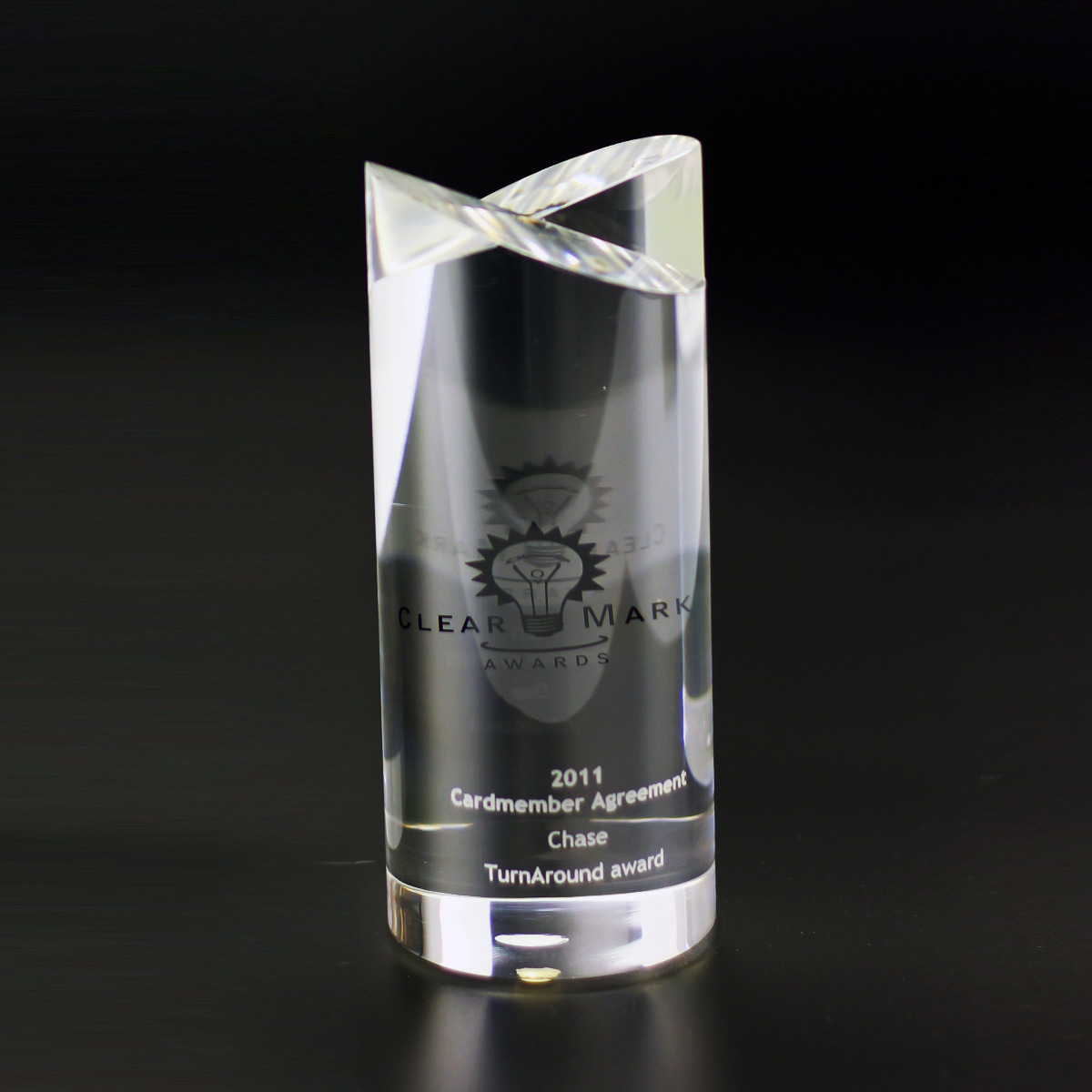 Custom Lucite award with cylinder shape trophy