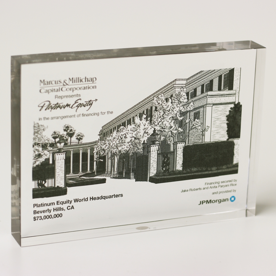 Clear acrylic with back side imprint award