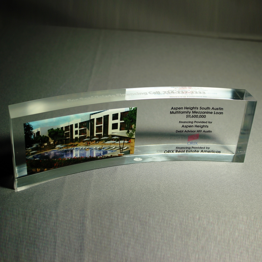 Curved custom Lucite award with photo
