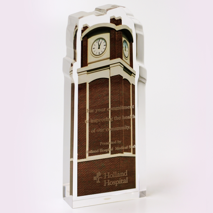 Clock tower replica retirement award made with Lucite