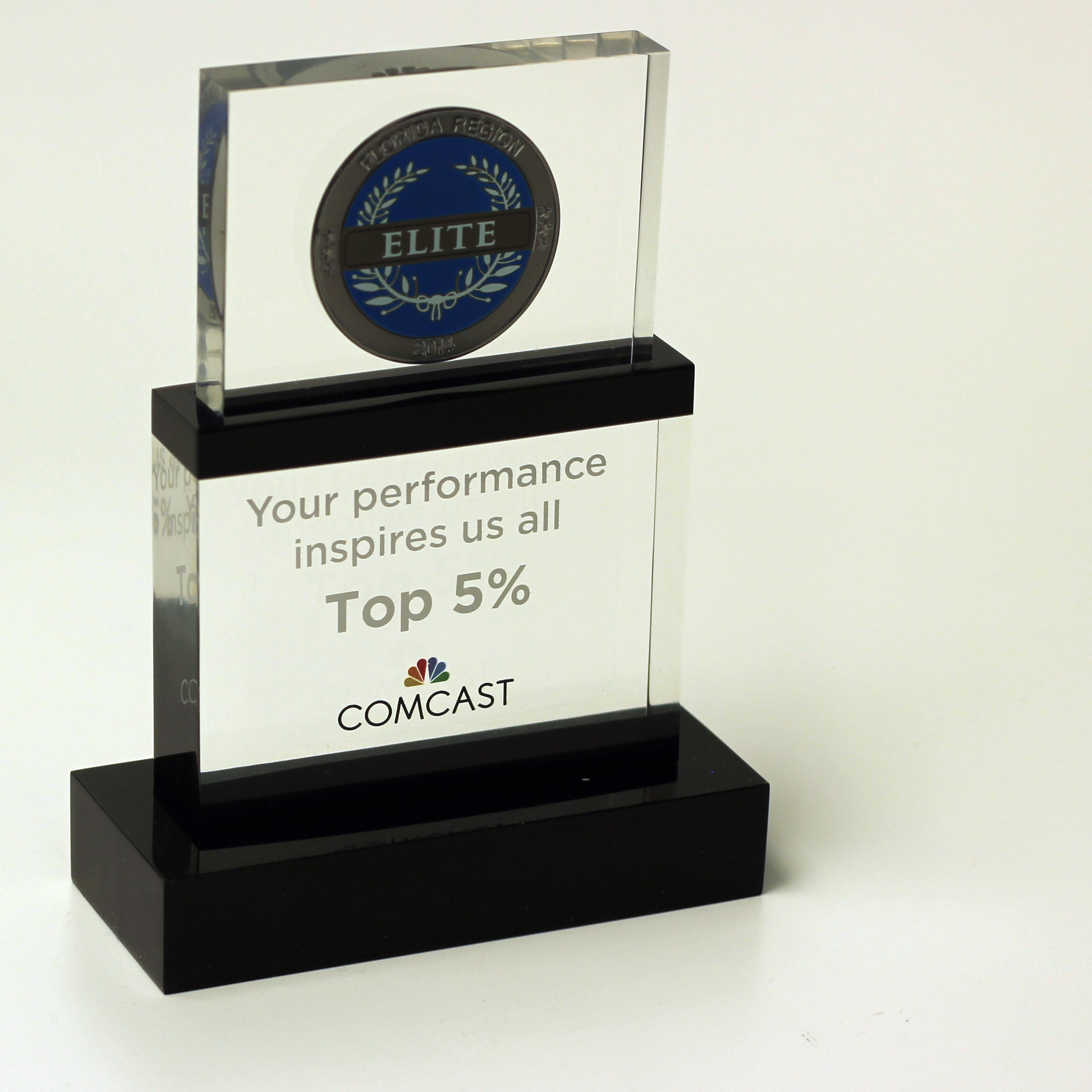 Custom shaped tower award with custom medallions or coins award