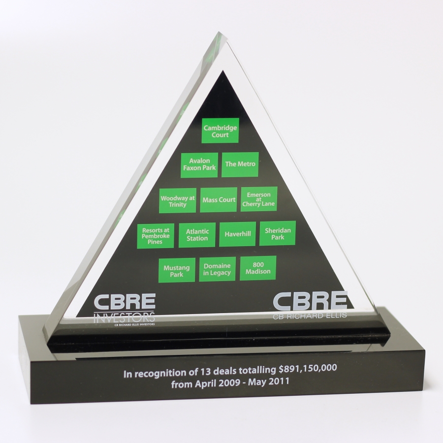 Lucite triangle shaped recognition award