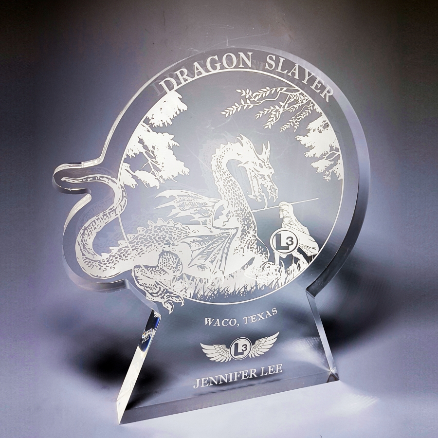 Custom Lucite dragon design award trophy