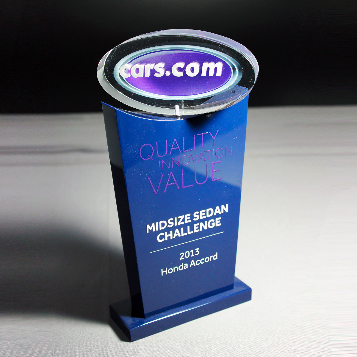 Custom oval motion spinner interactive Lucite award